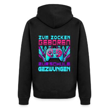 Né pour jouer, forcé d’aller à l’école, jouer - Veste à capuche bio Premium Unisexe - noir - Dos - Nico (187cm)