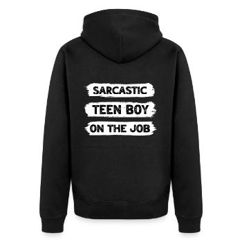 Sarcasm Teen Boy - Unisex Premium Organic Zip Hoodie - black - Back - Nico (187cm)