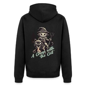 Balade effrayante avec le chat Halloween - Veste à capuche bio Premium Unisexe - noir - Dos - Nico (187cm)