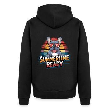 Coole Französische Bulldogge Summer Time - Unisex Premium Bio Zip Hoodie - Schwarz - Hinten - Nico (187cm)