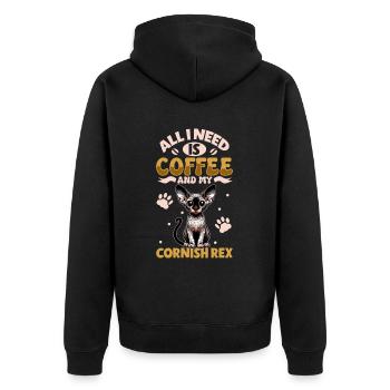 Kaffee und meine Cornish Rex - Unisex Premium Bio Zip Hoodie - Schwarz - Hinten - Nico (187cm)