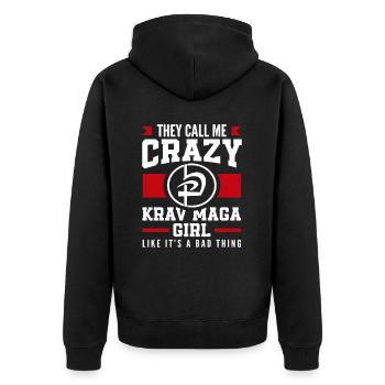 Krav Maga Mädchen - Unisex Premium Bio Zip Hoodie - Schwarz - Hinten - Nico (187cm)