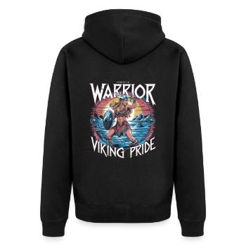 Warrior Spirit and Viking Pride für Wikinger - Unisex Premium Bio Zip Hoodie - Schwarz - Hinten - Nico (187cm)