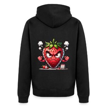 Wütende Erdbeere Cartoon Illustration - Unisex Premium Bio Zip Hoodie - Schwarz - Hinten - Nico (187cm)