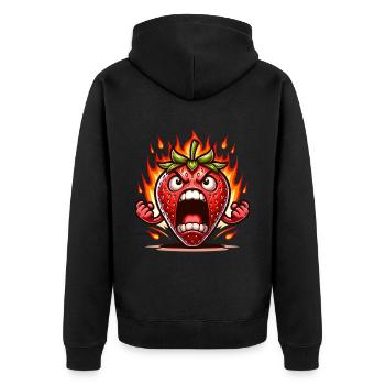 Angry strawberry with flames background - Unisex Premium Organic Zip Hoodie - black - Back - Nico (187cm)