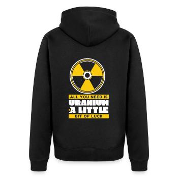 Uran und ein bisschen Glück Uran Atomkraft - Unisex Premium Bio Zip Hoodie - Schwarz - Hinten - Nico (187cm)