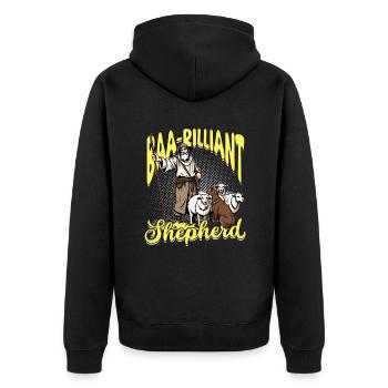 Schafhirte Schäferei Baa-rilliant Shepherd - Unisex Premium Bio Zip Hoodie - Schwarz - Hinten - Nico (187cm)
