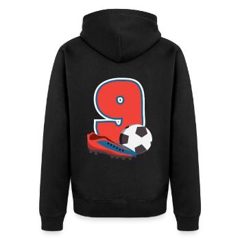 Fête d’anniversaire des enfants de football de 9 ans - Veste à capuche bio Premium Unisexe - noir - Dos - Nico (187cm)