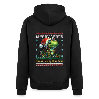 Ugly Christmas Dino Weihnachten Merry Crisis - Unisex Premium Bio Zip Hoodie - Schwarz - Hinten - Nico (187cm)