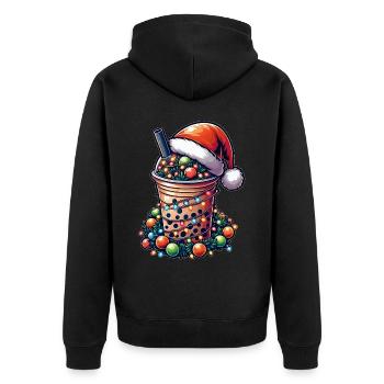 Bubble Tea Boba Milchtee Weihnachtsmütze Xmas - Unisex Premium Bio Zip Hoodie - Schwarz - Hinten - Nico (187cm)