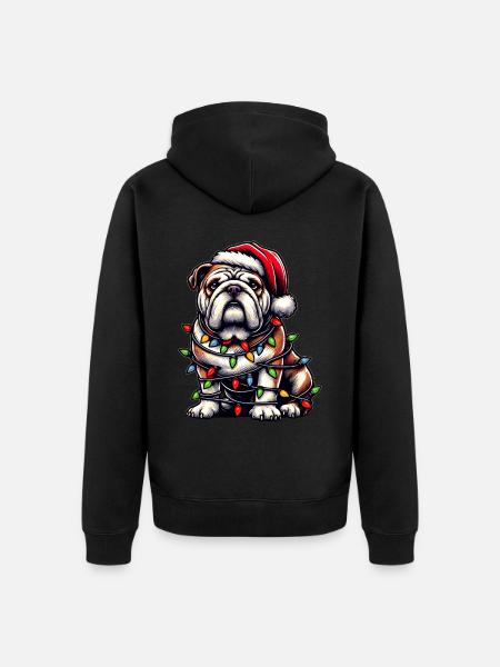 Bulldog Dog Christmas Hat Xmas - Unisex Premium Organic Zip Hoodie - black