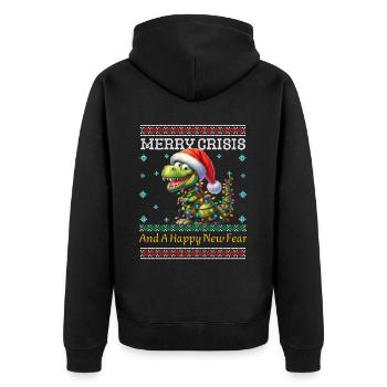 Weihnachten Merry Crisis Dino Ugly Christmas - Unisex Premium Bio Zip Hoodie - Schwarz - Hinten - Nico (187cm)