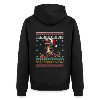 Merry Crisis Ugly Christmas Dino Weihnachten - Unisex Premium Bio Zip Hoodie - Schwarz - Hinten - Nico (187cm)