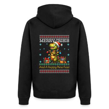 Dino Weihnachten Merry Crisis Ugly Christmas - Unisex Premium Bio Zip Hoodie - Schwarz - Hinten - Nico (187cm)