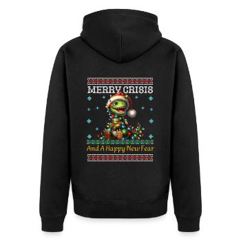 Dino Merry Crisis Weihnachten Ugly Christmas - Unisex Premium Bio Zip Hoodie - Schwarz - Hinten - Nico (187cm)