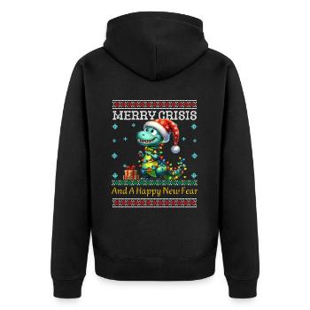 Dino Weihnachten Merry Crisis Ugly Christmas - Unisex Premium Bio Zip Hoodie - Schwarz - Hinten - Nico (187cm)