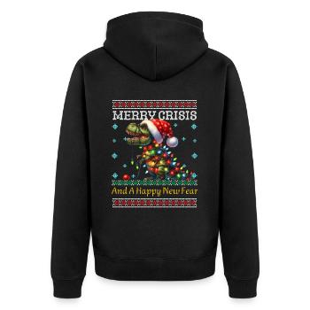 T-Rex Merry Crisis Weihnachten Ugly Christmas - Unisex Premium Bio Zip Hoodie - Schwarz - Hinten - Nico (187cm)