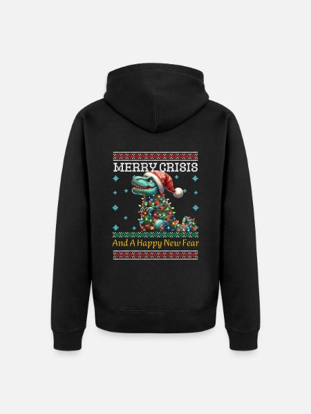 dinosaBoże Narodzenie T-Rex Wesoły kryzys Brzydkie Boże Narodzenie - Premium økologisk unisex-hættejakke - sort