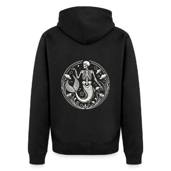 Mystische Skelett-Meerjungfrau Kunst - Unisex Premium Bio Zip Hoodie - Schwarz - Hinten - Nico (187cm)