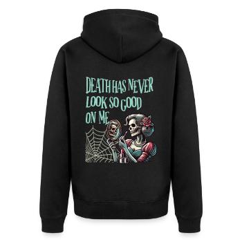 Death has never looked so good on me - Unisex Premium Organic Zip Hoodie - black - Back - Nico (187cm)