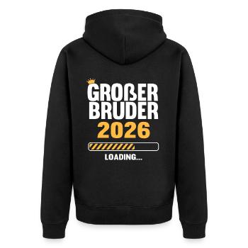 Großer Bruder 2026 Loading - Unisex Premium Bio Zip Hoodie - Schwarz - Hinten - Nico (187cm)