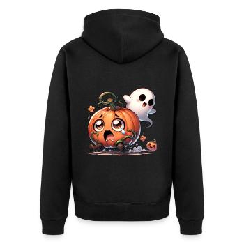 Douce aventure d’Halloween, citrouille et fantôme - Veste à capuche bio Premium Unisexe - noir - Dos - Nico (187cm)