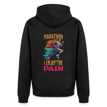 Marathonläufer Design - "I Enjoy the Pain" - Unisex Premium Bio Zip Hoodie - Schwarz - Hinten - Nico (187cm)