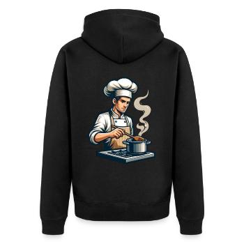 Kochkunst Meisterwerke Chef Küche - Unisex Premium Bio Zip Hoodie - Schwarz - Hinten - Nico (187cm)