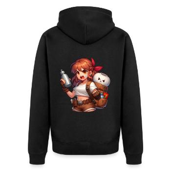 Adventurous anime heroine with backpack - Unisex Premium Organic Zip Hoodie - black - Back - Nico (187cm)