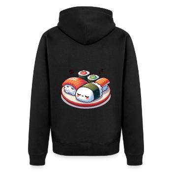 Schlafende Sushi-Träume für Sushi-Liebhaber - Unisex Premium Bio Zip Hoodie - Schwarz - Hinten - Nico (187cm)