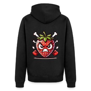 Wütende Erdbeere Cartoon Illustration - Unisex Premium Bio Zip Hoodie - Schwarz - Hinten - Nico (187cm)