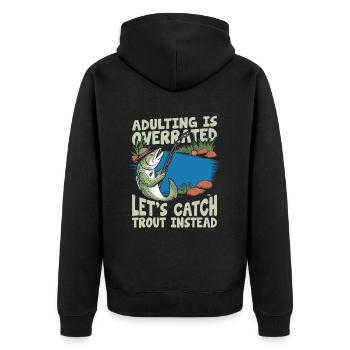 Forellen Angler - Unisex Premium Bio Zip Hoodie - Schwarz - Hinten - Nico (187cm)