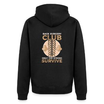 Rückenchirurgie Verein der Rückenchirurgie: Nur Starke überleben - Unisex Premium Bio Zip Hoodie - Schwarz - Hinten - Nico (187cm)