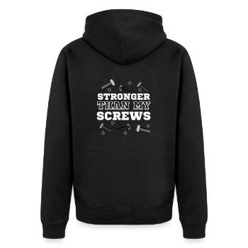 Rückenoperation Stärker als meine Schrauben - Unisex Premium Bio Zip Hoodie - Schwarz - Hinten - Nico (187cm)