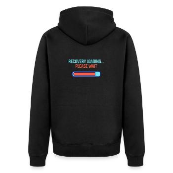 Genesung nach Rückenchirurgie Loading... Bitte warten - Unisex Premium Bio Zip Hoodie - Schwarz - Hinten - Nico (187cm)