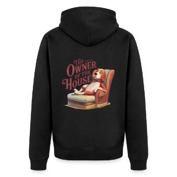 Der Besitzer des Hauses Entspannung für einen - Unisex Premium Bio Zip Hoodie - Schwarz - Hinten - Nico (187cm)