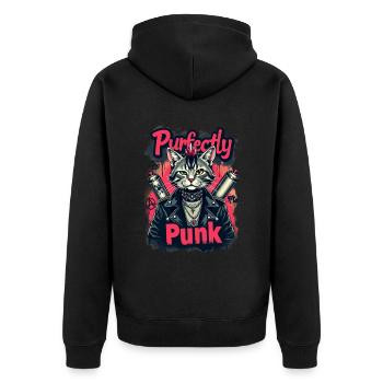 Punk Katze für einen Punker Katzenfreund - Unisex Premium Bio Zip Hoodie - Schwarz - Hinten - Nico (187cm)