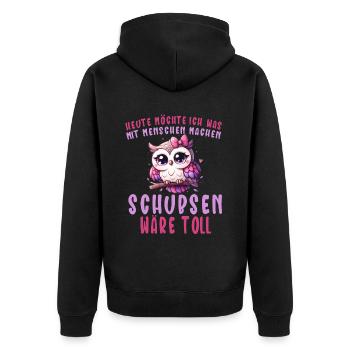 Heute Möchte Ich Menschen Schubsen Eule Humor - Unisex Premium Bio Zip Hoodie - Schwarz - Hinten - Nico (187cm)