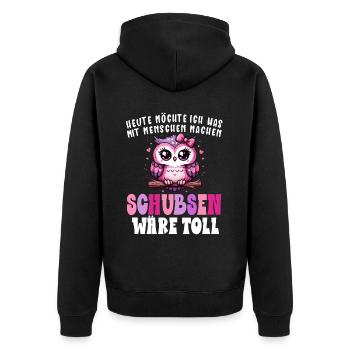 Heute Möchte Ich Menschen Schubsen Eule Humor - Unisex Premium Bio Zip Hoodie - Schwarz - Hinten - Nico (187cm)