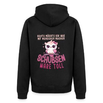 Heute Möchte Ich Menschen Schubsen Eule Humor - Unisex Premium Bio Zip Hoodie - Schwarz - Hinten - Nico (187cm)