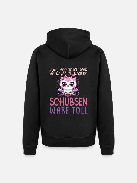 Heute Möchte Ich Menschen Schubsen Eule Humor - Unisex Premium Bio Zip Hoodie - Schwarz