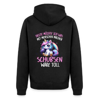 Today I want to do something with people Push - Unisex Premium Organic Zip Hoodie - black - Back - Nico (187cm)