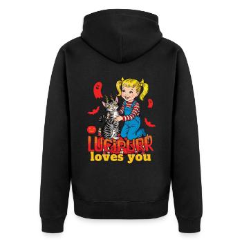 Lucipurr Loves You Sweet Halloween - Unisex Premium Organic Zip Hoodie - black - Back - Nico (187cm)