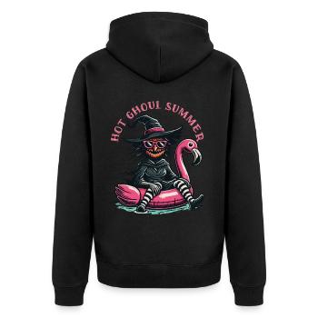 Hot Ghoul Summer Hexen Flamingo Spaß - Unisex Premium Bio Zip Hoodie - Schwarz - Hinten - Nico (187cm)
