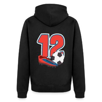 Fête d’anniversaire des enfants de football de 12 ans - Veste à capuche bio Premium Unisexe - noir - Dos - Nico (187cm)