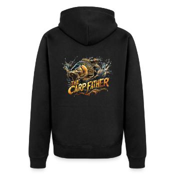 „the Carp Father“ Karpfenangeln - Unisex Premium Bio Zip Hoodie - Schwarz - Hinten - Nico (187cm)