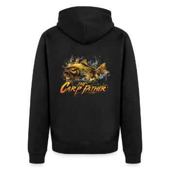 „the Carp Father“ Karpfenangeln - Unisex Premium Bio Zip Hoodie - Schwarz - Hinten - Nico (187cm)