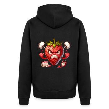 Wütende Erdbeere mit Kalender und Wecker - Unisex Premium Bio Zip Hoodie - Schwarz - Hinten - Nico (187cm)