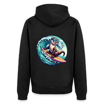 Cool Surfing Otter Illustration with Sunglasses - Unisex Premium Organic Zip Hoodie - black - Back - Nico (187cm)
