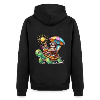 Entspannter Faultier-Sommertag mit Schildkröte - Unisex Premium Bio Zip Hoodie - Schwarz - Hinten - Nico (187cm)